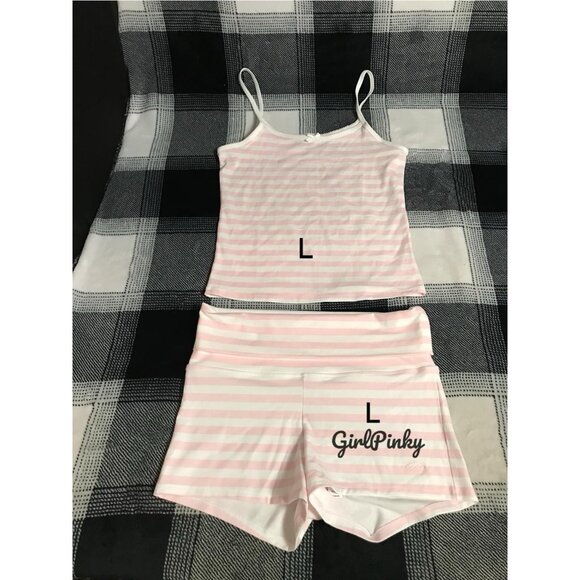 VS PINK BY FRANKIE’S JADE COTTON TANK & BROOKLYN SHORTS SET PEONY STRIPE LARGE - Picture 1 of 6